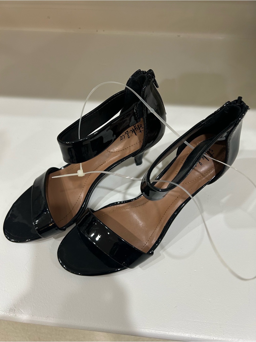 Style & Co. Black Patent Open-Toe Ankle-Strap Kitten Heels